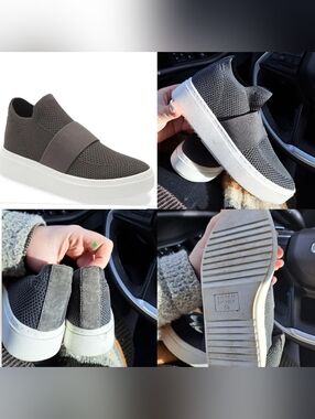 Eileen Fisher Women’s Slip-On Knit Loafers in Charcoal with White Sole